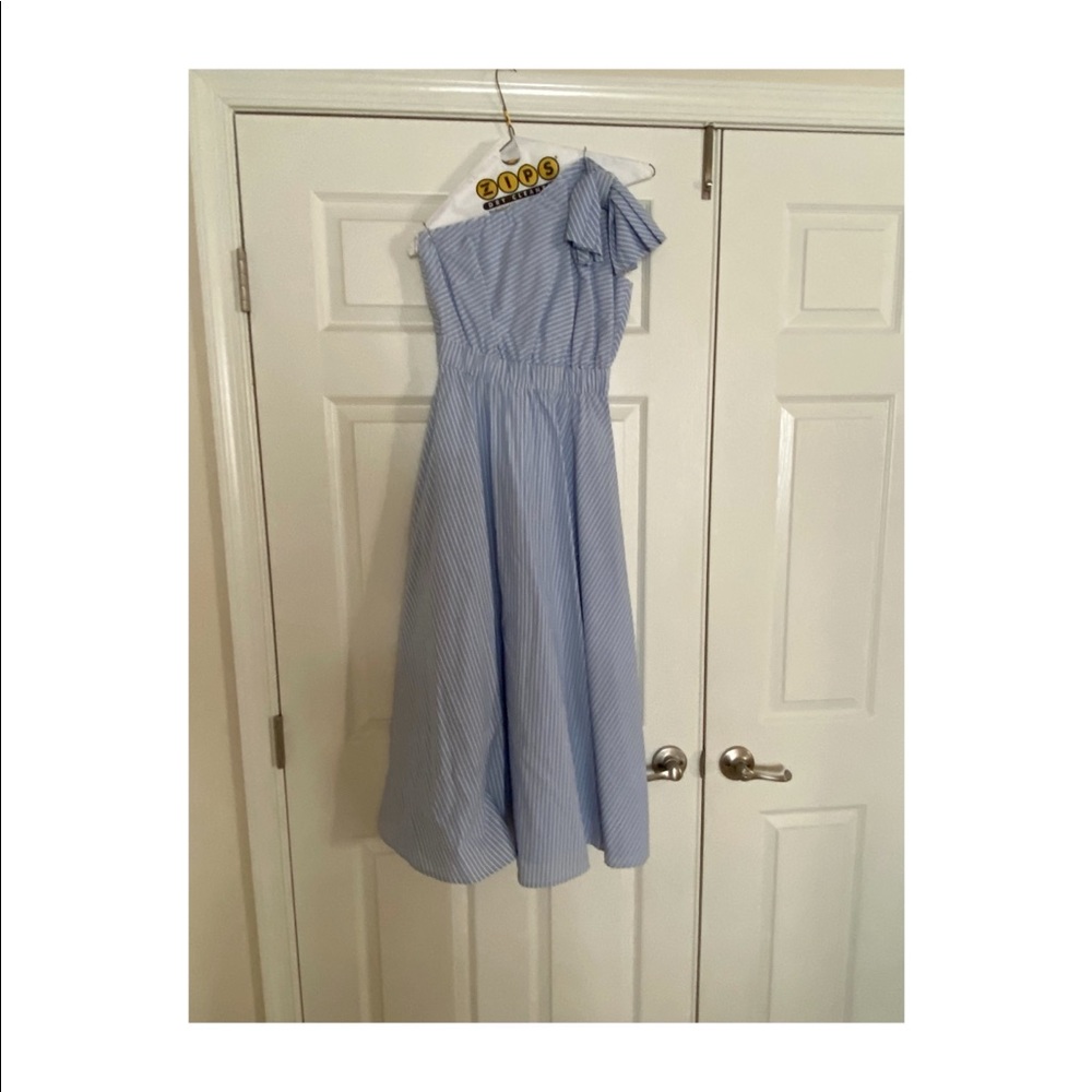 Blue and white striped dress